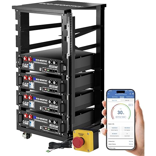 ECO-WORTHY (Cubix 100) 48V 400Ah 20.48kWh LiFePO4 Solar Battery, UL1973 & UL9540A & CEC Listed, 4 Pack 48V 100AH Server Rack Battery with Bluetooth for Solar Energy Storage, Home Backup Power