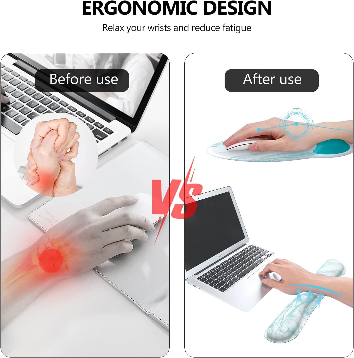 iLeadon Keyboard Mouse Pad Set, Large Gaming Mouse Pad + Keyboard Wrist Rest + Mouse Pad with Wrist Support + Coaster, Easy Typing Pain Relief, 4in1 Desk Mat Set for Home Office, Teal Turqoise Marble