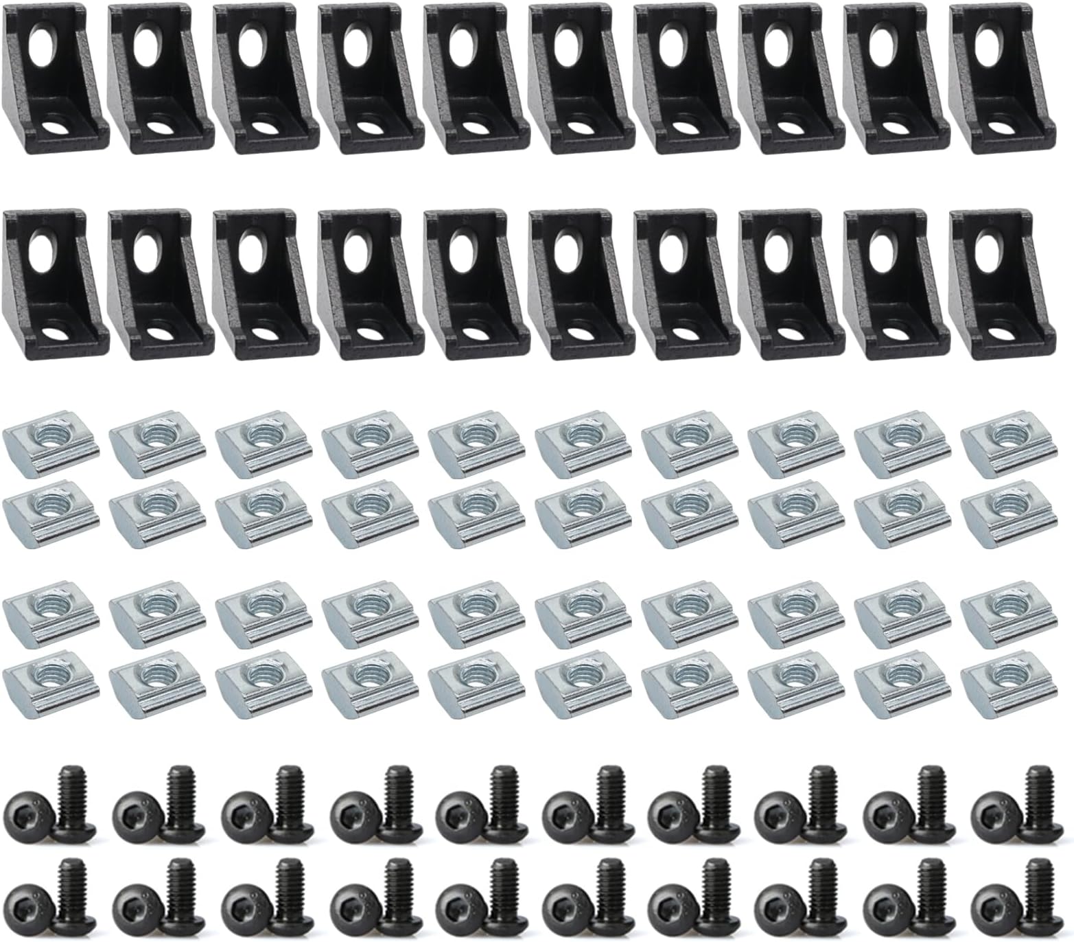 20 Sets 2020 Aluminum Extrusion Corner Brackets - 20 Series 90 Degree Right Angle Connectors with M5 Bolts & Nuts, Compatible with 20/20 80/20 2040 T V Slot Black Aluminum Profiles