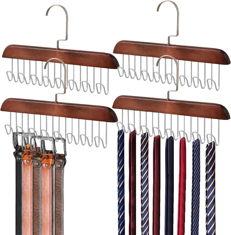 Kit 4 cabides múltiplos antiderrapantes de madeira com 8 ganchos, rack de secagem sem rastros que economiza no guarda-roupa, pode armazenar coletes, sutiãs, lenços e gravatas (Cor retrô)