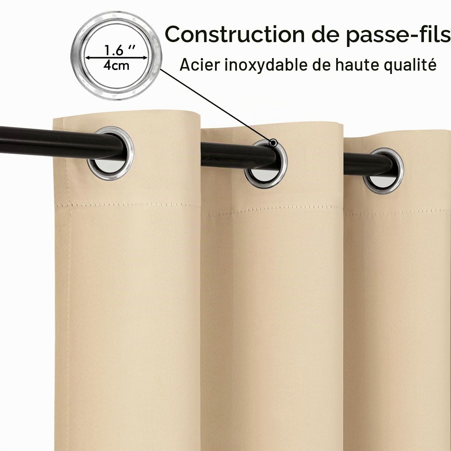 MIULEE Lot de 2 Rideau Extérieur Imperméable Oeillets 132x275cm Beige