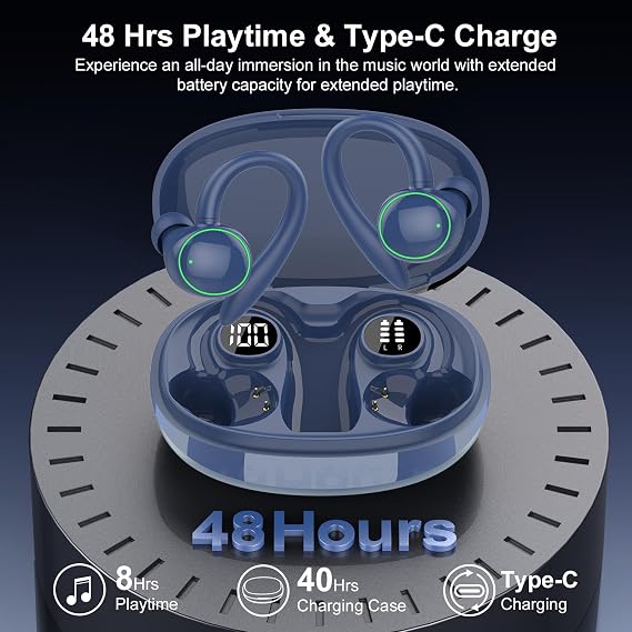 Wireless Earbuds, Bluetooth 5.4 Headphones Sport Over Ear Buds With ENC Mic