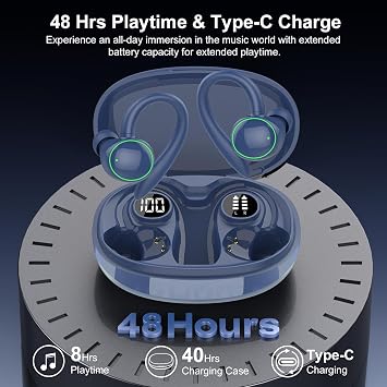 Wireless Earbuds, Bluetooth 5.4 Headphones Sport Over Ear Buds With ENC Mic