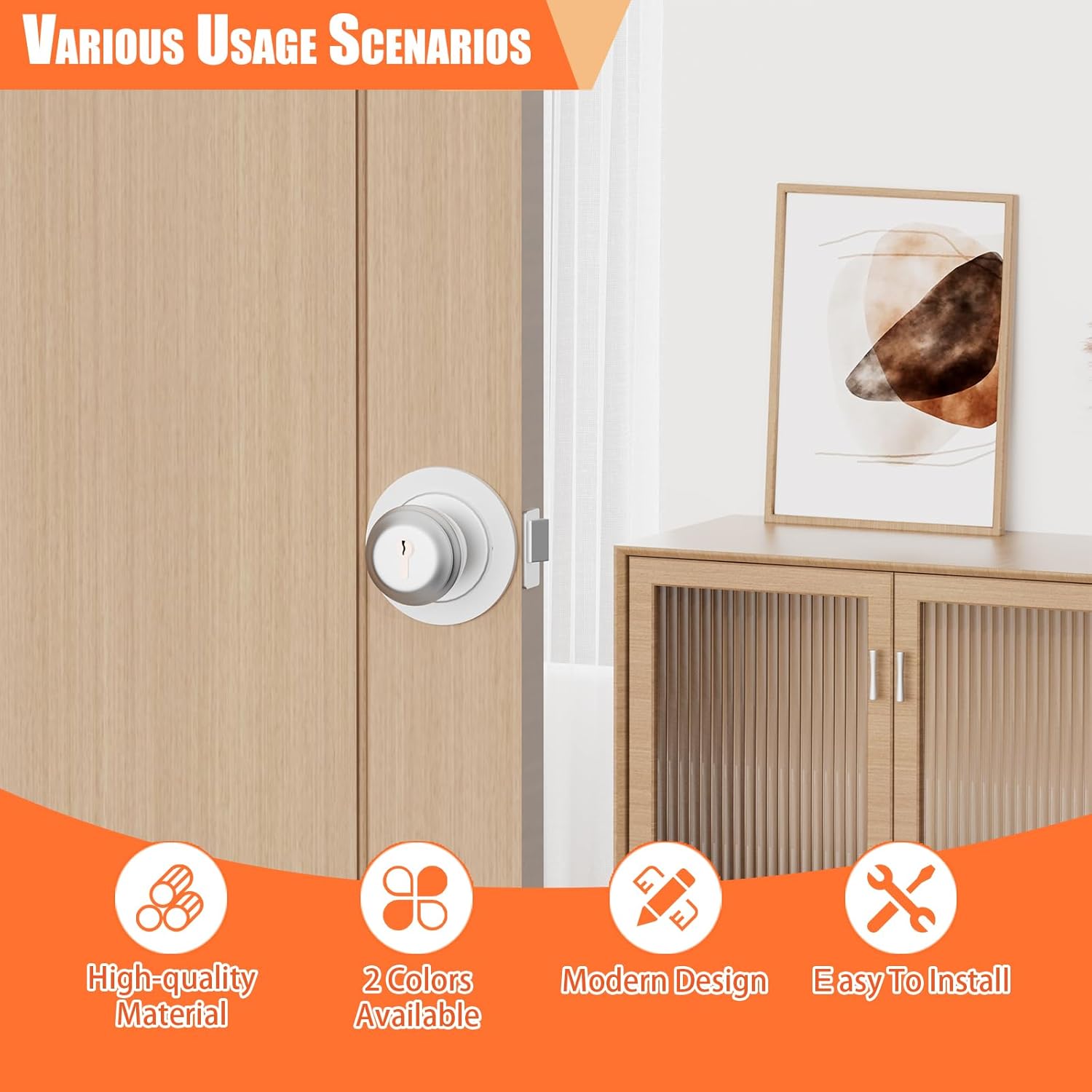 2 Pack Door Knob Reinforcement Plate Round, Door Knob Plate Cover for Door Deadbolt, Door Knob, Door Handle Repair Kit, White