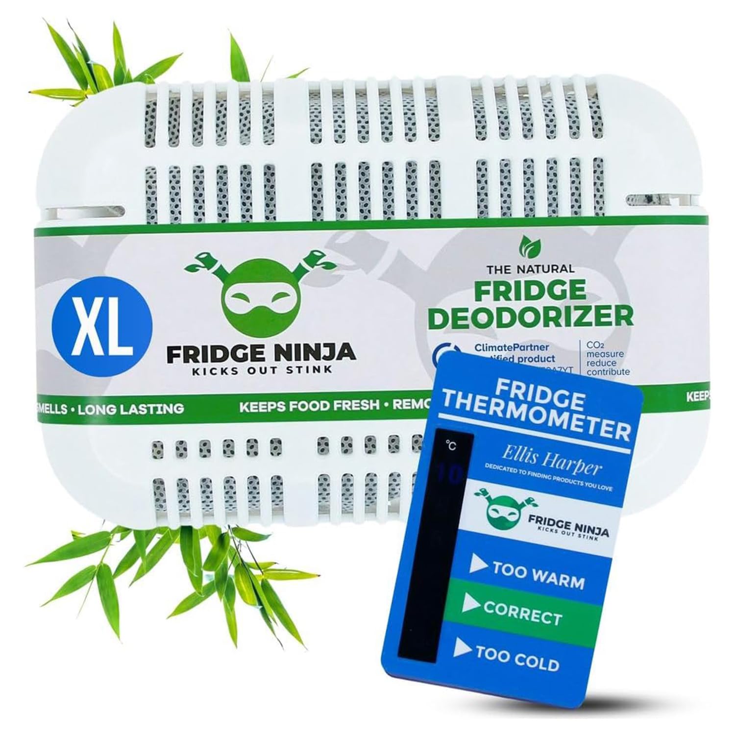 Fridge Ninja Fridge Deodoriser and Freshener - Unscented Natural Activated Charcoal, Lasts Up to 12 Months, Odour Eliminator, Smell Remover & Scent Absorber, Fridge Accessories for Freshness - XL Size