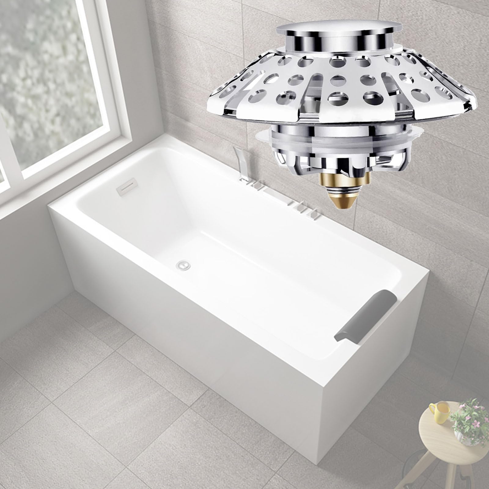 Bath Drain Plug with Integrated Hair Catcher Multifunction Bathtubs Hair Catcher & Drain Stopper for Standard Bathtubs Size