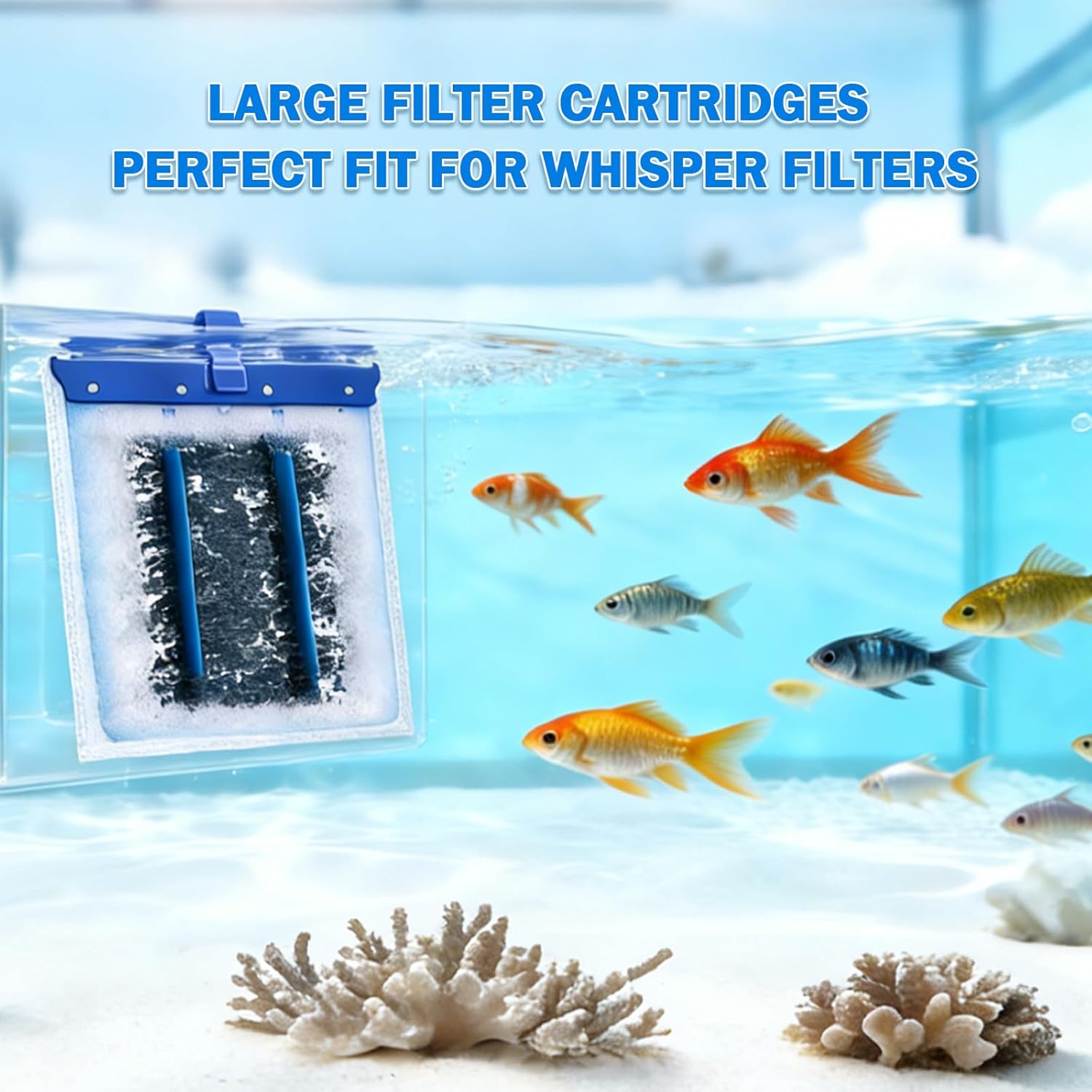 16-Pack Large Replacement Filter Cartridges Compatible with Tetra Whisper Bio-Bag Filters | Fits Whisper 20i/40i, IQ20/30/45/60, PF20/30/40/60 Power Filters & Repto Filter