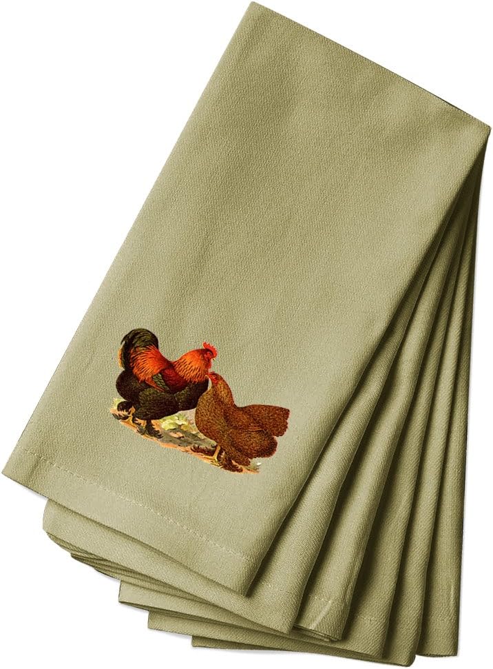 Style In Print Canvas Dinner Napkin Set of 4 Rooster and Chicken Vintage Look