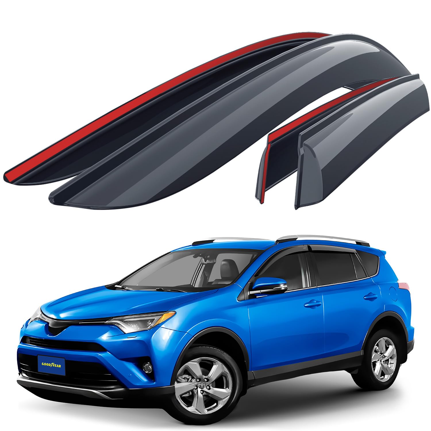 Goodyear Shatterproof Side Window Deflectors for Toyota RAV4 2013-2018, Tape-on Rain Guards, Window Visors for Cars, Vent Deflector, Vent Visor, Car Accessories, 4 pcs - GY003279