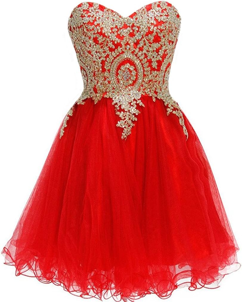 Lemai Short Tulle Gold Lace Crystals Corset Prom Homecoming Cocktail Dresses