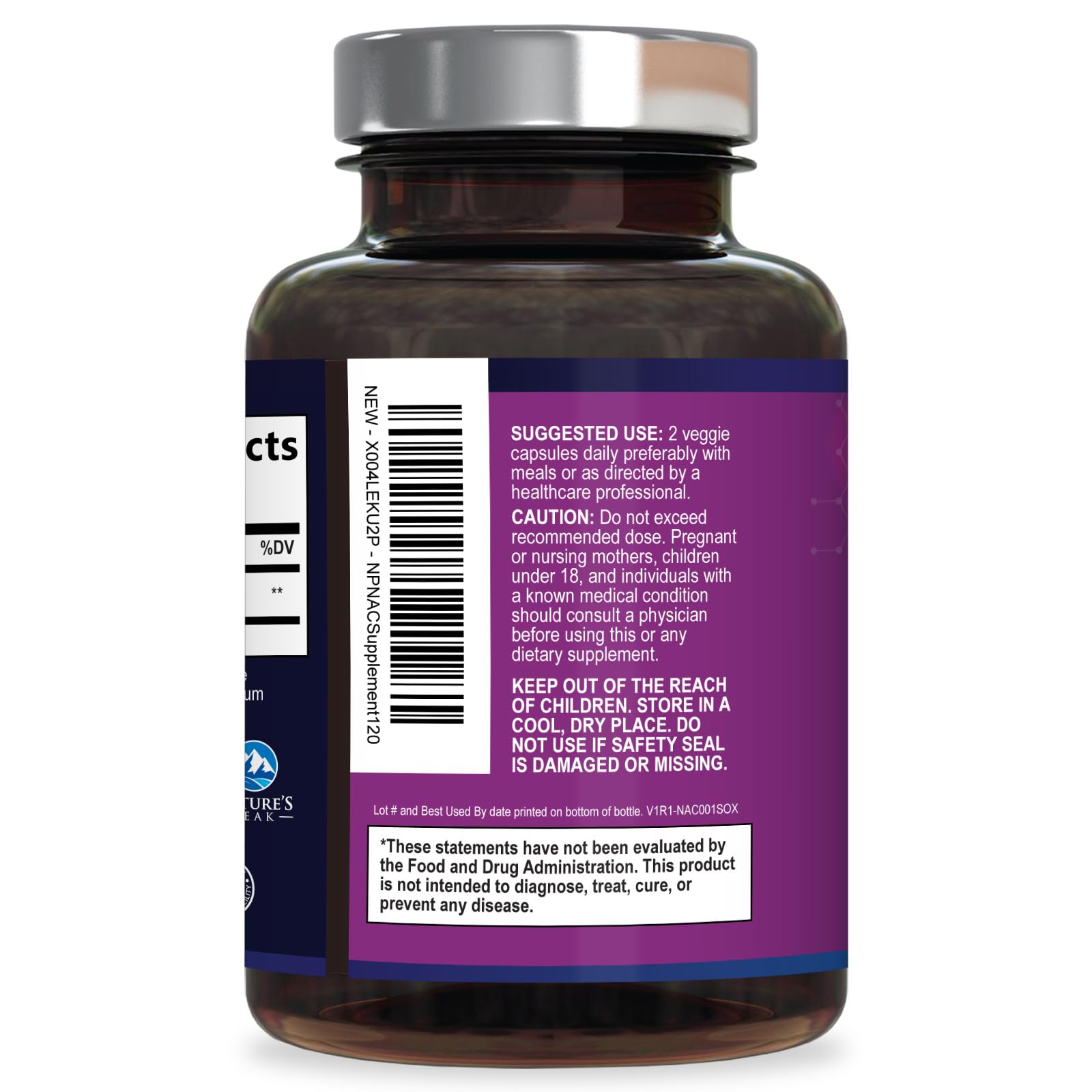 N-Acetyl-L-Cysteine (NAC) Supplement - 1200mg Free-Form NAC - Powerful Antioxidant Fights Free-Radicals - Daily Immune, Liver & Respiratory Support - Vegan, Gluten Free, Bottled in USA - 120 Capsules — Amazon image 8