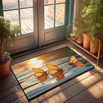 BDIS Home Sweet Home Mat Golden Butterflies at Sunset Reflections Doormat Bathroom Gifts Funny Bathroom Mat50X80CM