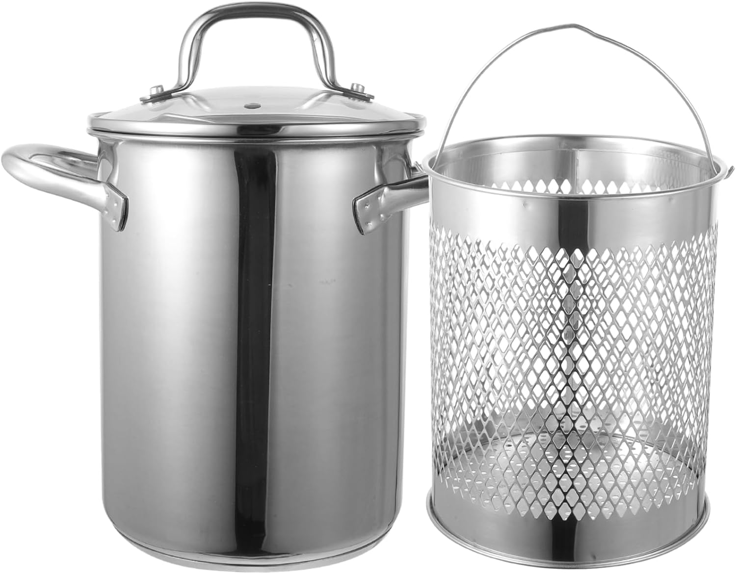 Luxshiny Stainless Steel Fryer Pot with Basket Portable Deep Frying Pan for Household Use Lightweight Heat Conductive Cooker for Chicken Fish and Fries