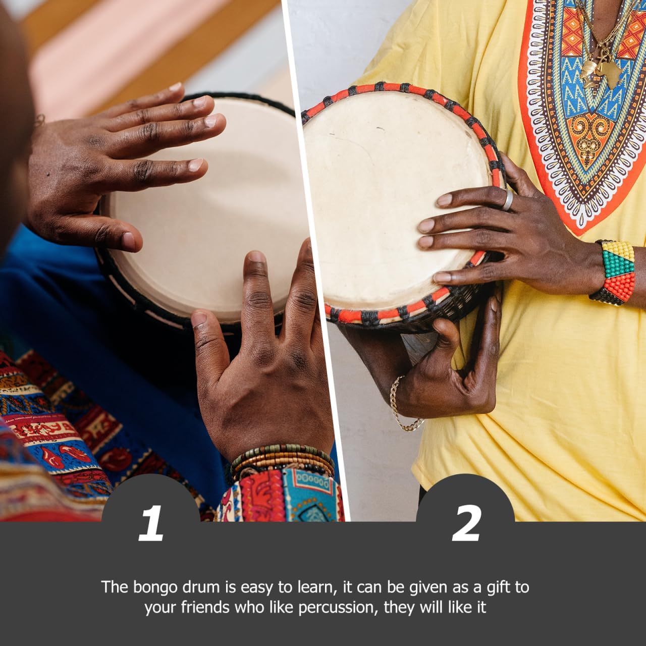 EXCEART Professional Bongo Drum with Sheepskin Head and Drumstick 5.90 Inch Percussion Instrument for Music Performance and Home Practice