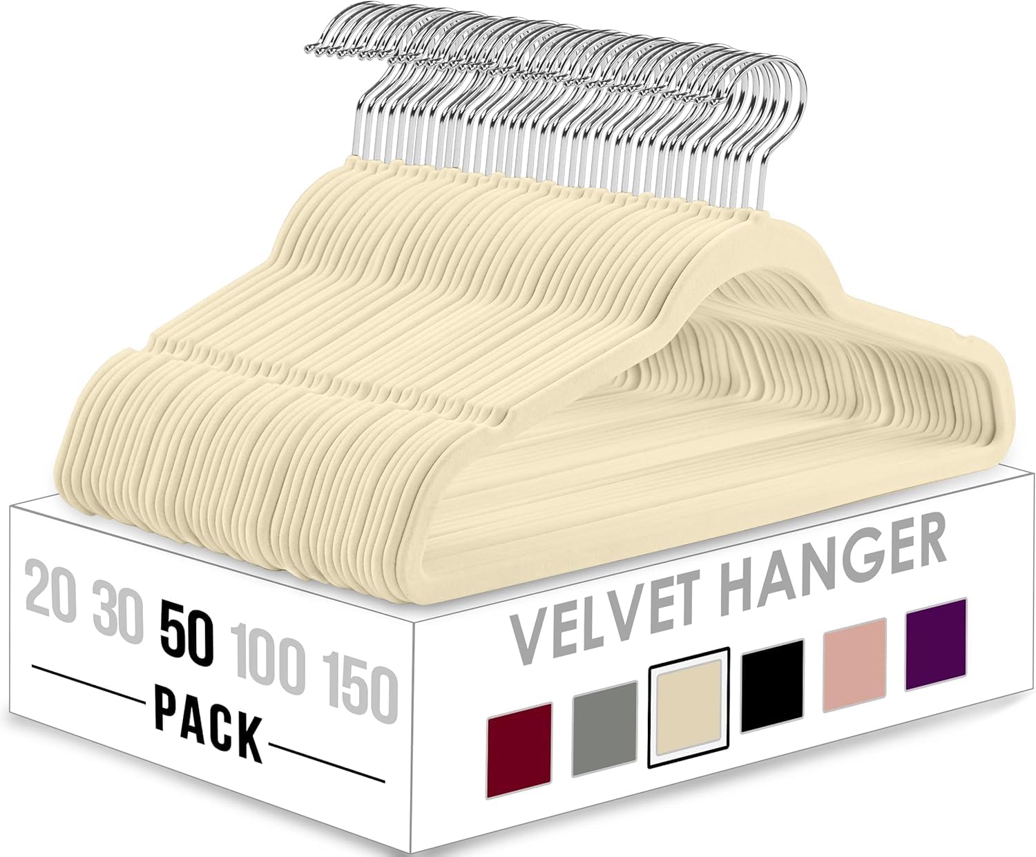 Utopia Home Premium Velvet Hangers (Pack of 50) Heavy Duty - Non Slip - Velvet Suit Hangers - Ivory