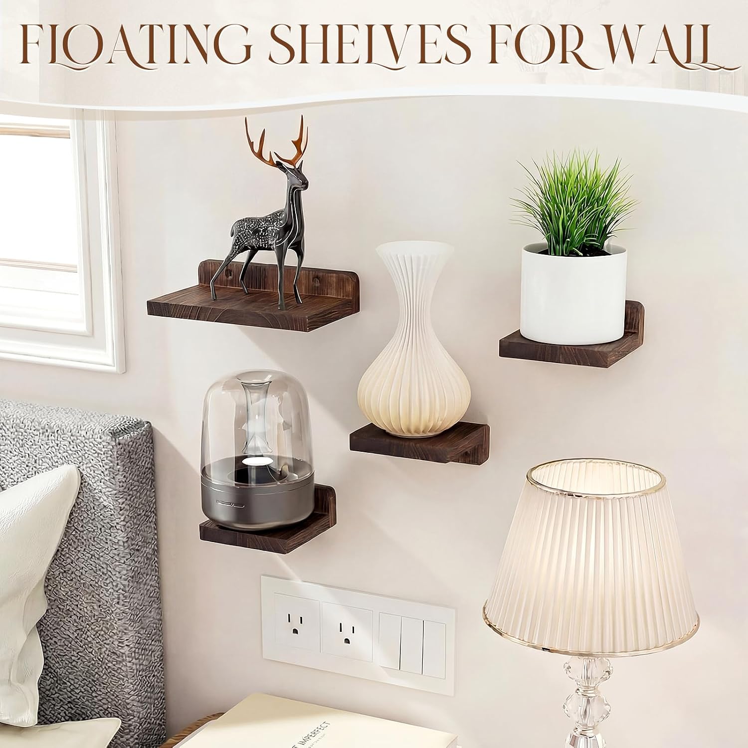 AceOrbit 8 Pcs Small Wall Shelf Rustic Wood Floating Shelves Wall Mounted Storage Supplies for Walls Living Room Bedroom Picture Frames Plants Kitchen Office Decor(Brown,1.57-3.94 Inch)