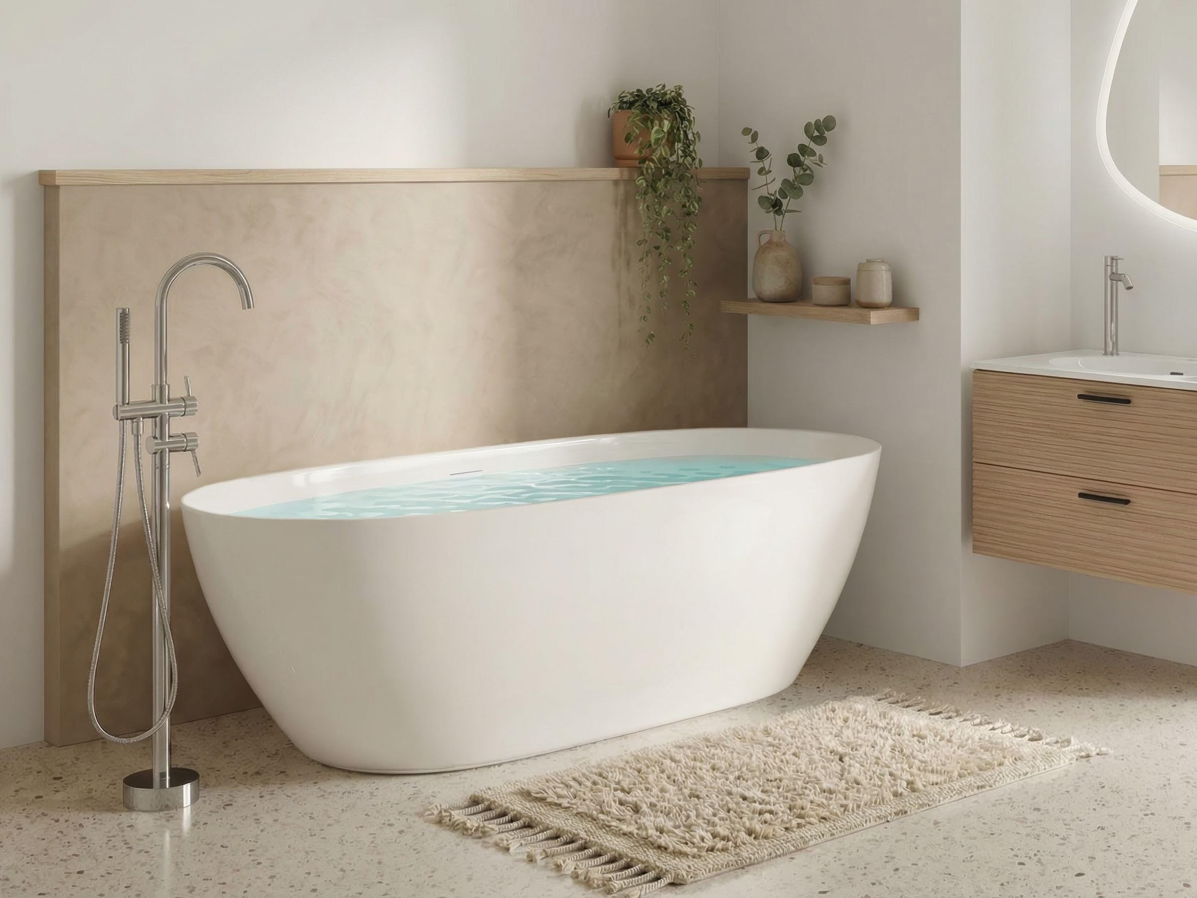 Luxus Badewanne Acryl weiß oval 170 x 75 cm freistehend modern Cedros