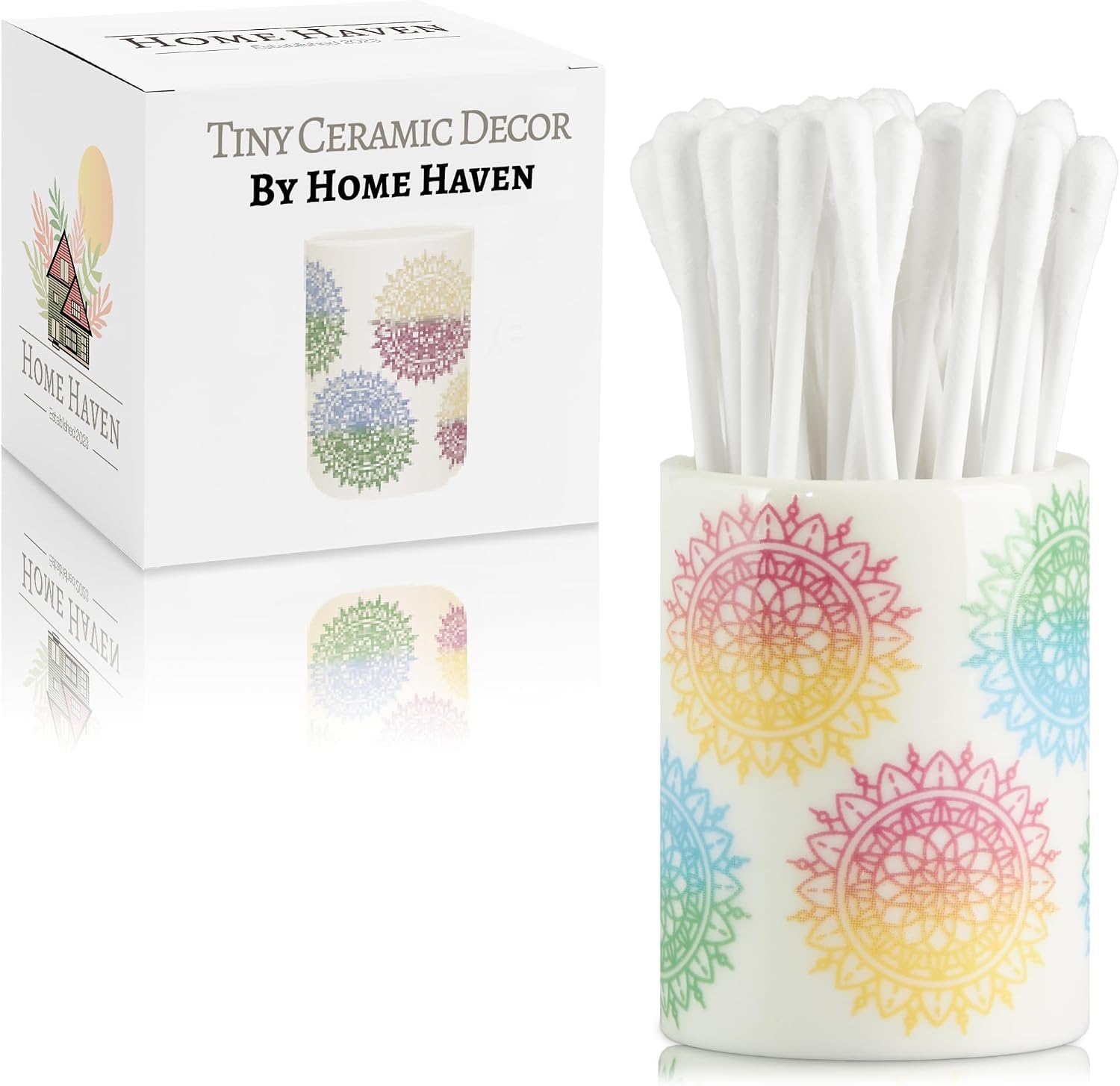 Qtip Holder - Boho Mandelas Design - Q Tip Holder for Bathroom, Floss Pick Holder, Cotton Swab Holder, Bathroom Sink Decor, Flosser Holder, Bathroom Vanity Decor, Cute Bathroom Decor