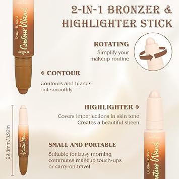 Contour Highlighter Stick,2-in-1 Dual-Ended Cream Bronzer & Highlighter Sticks Pen for Face Body Contouring Makeup- Buildable,Waterproof, Easy to Apply Suitable for Beginners,01Nuetral Nude + Beige