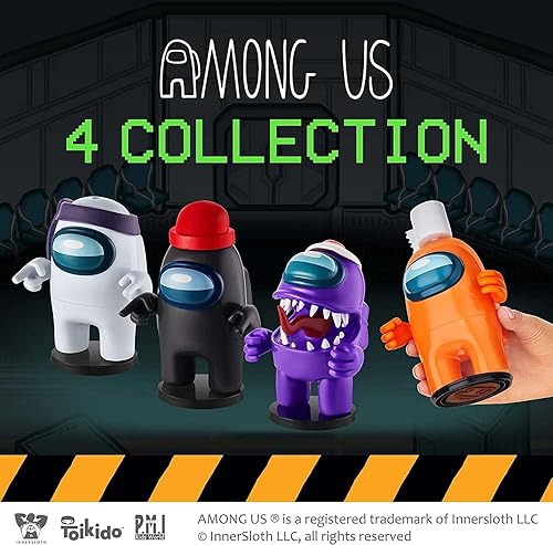 Miniatura 4 de Four Among Us Crewmate Figuras con sellos, juguetes Among Us de 4.5 pulgadas de alto + 10 sombreros y accesorios, recuerdos de fiesta de Among Us y