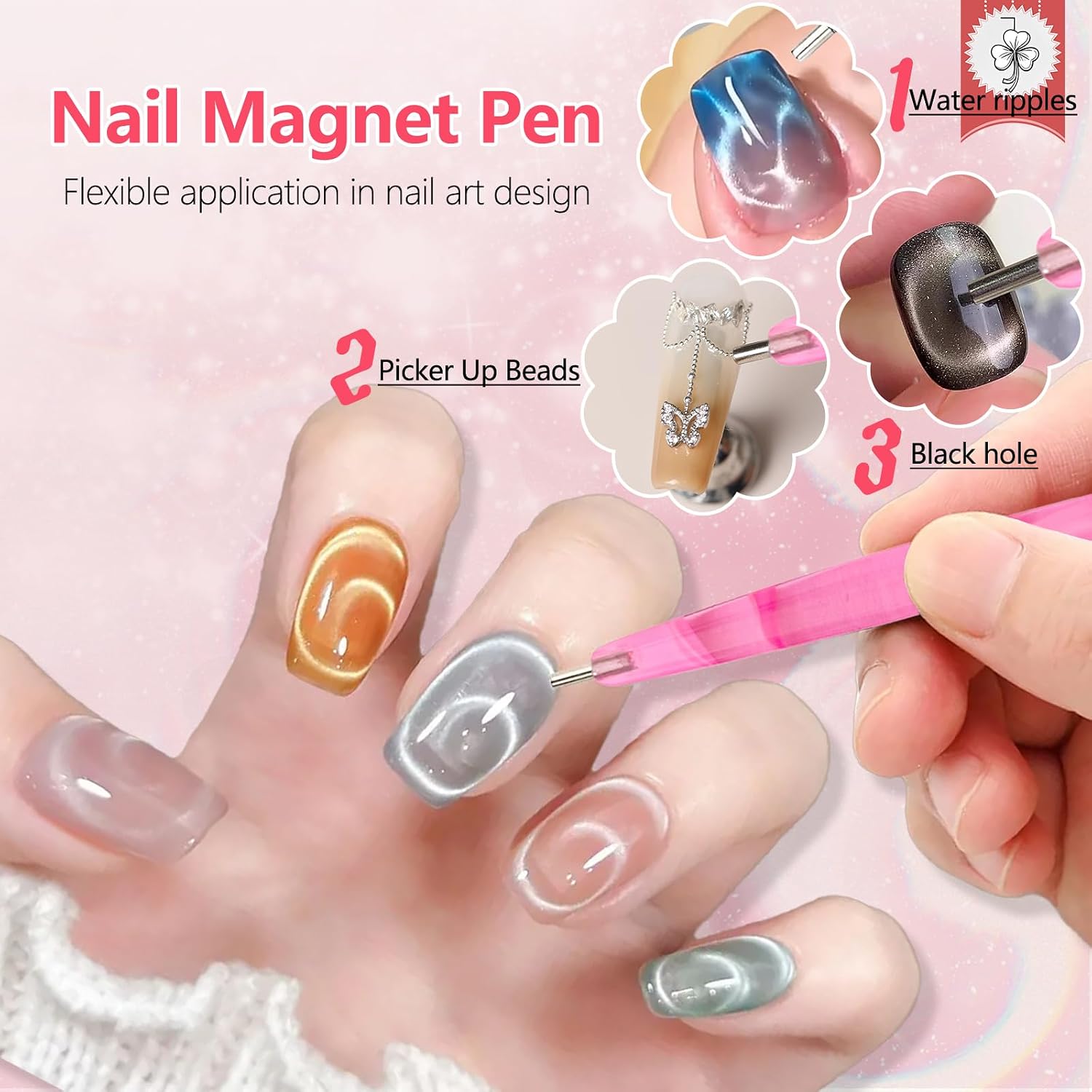 Cat Eye Nail Magnet Tool, 34pcs Cat Eye Magnet for Nails, Strong Magnetic Gel Nail Polish Magnet, Cat Eye Magnets Tool Nail Art Tool for DIY Nails Design Nail Art Accessories