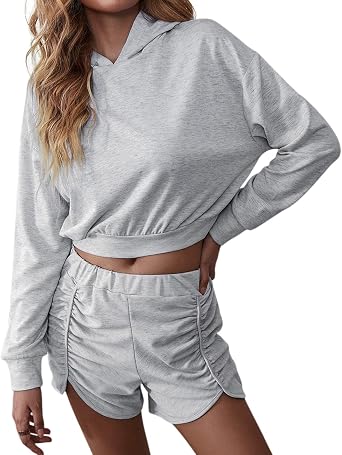 Womens Hooded Sweater Suit Casual Shorts Fashion Sports Suit