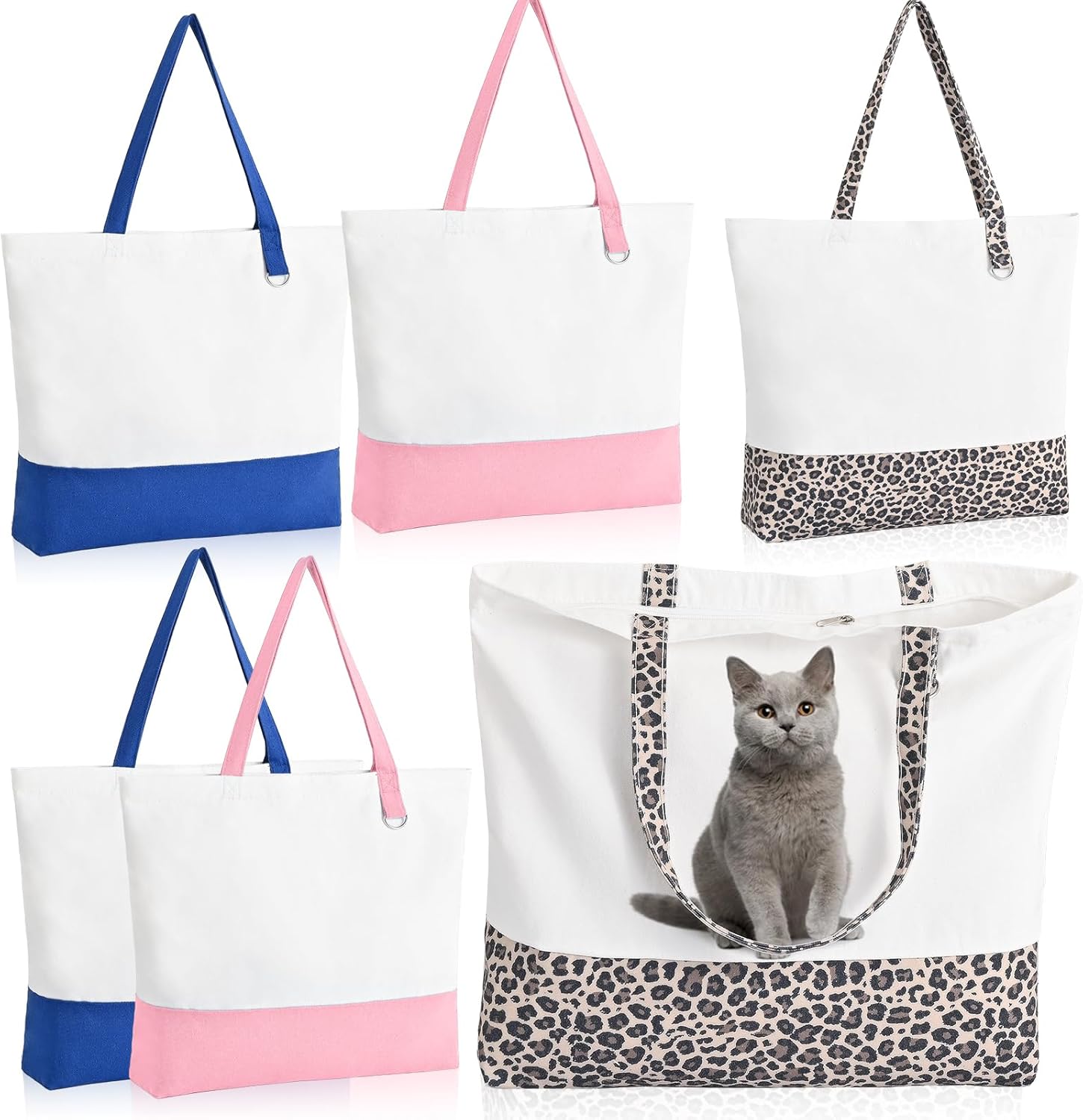 6 Pack Canvas Tote Bags with Zipper, Blank Reusable Grocery Bags, Widened Washable Bag with Inner Pocket, Shopping Travel Large Tote Bags for DIY Heat Transfer, Birthday Gift, Thanksgiving Crafts