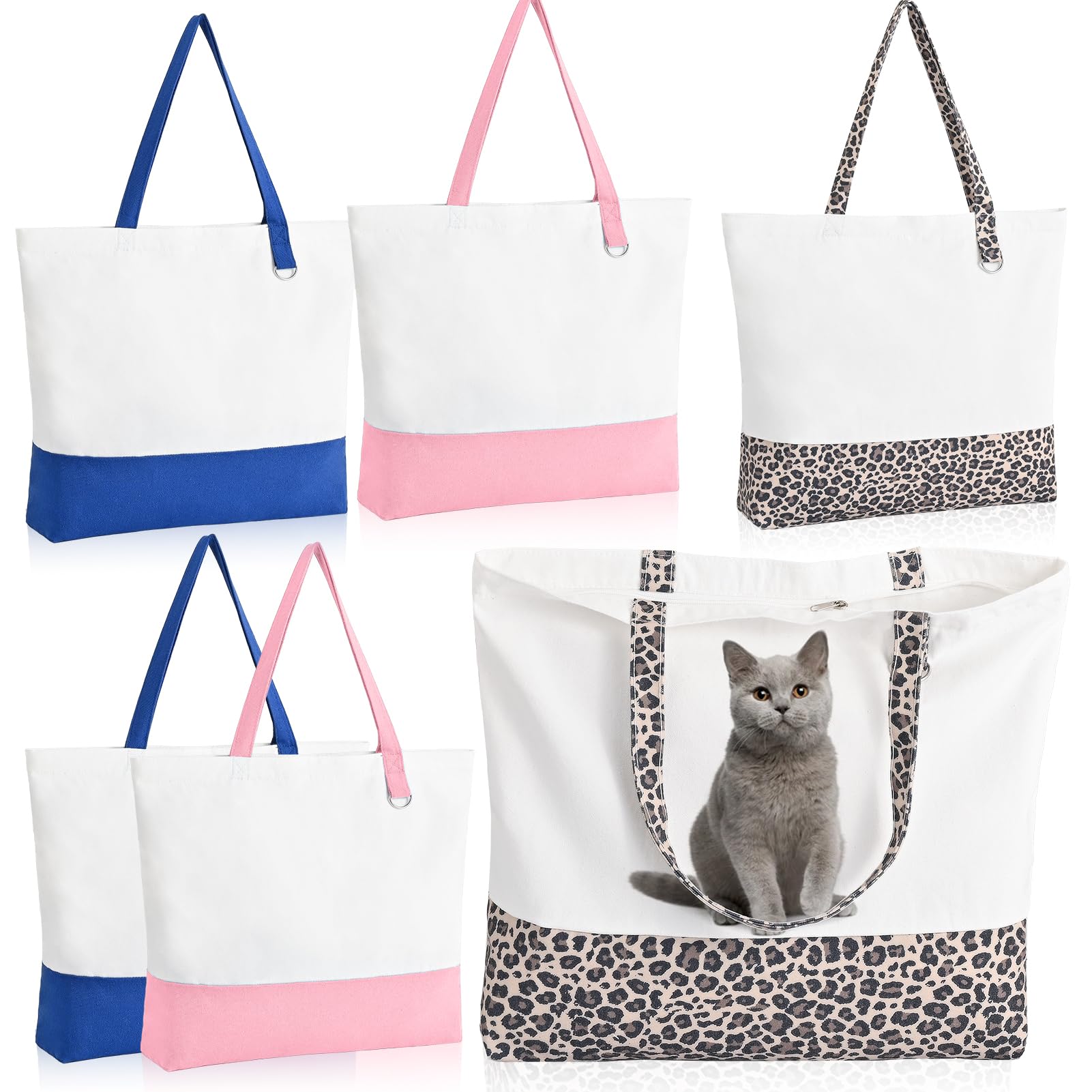 HWJH 6 Pack Canvas Tote Bags with Zipper, Blank Reusable Grocery Bags, Widened Washable Bag with Inner Pocket, Shopping Travel Large Tote Bag for DIY