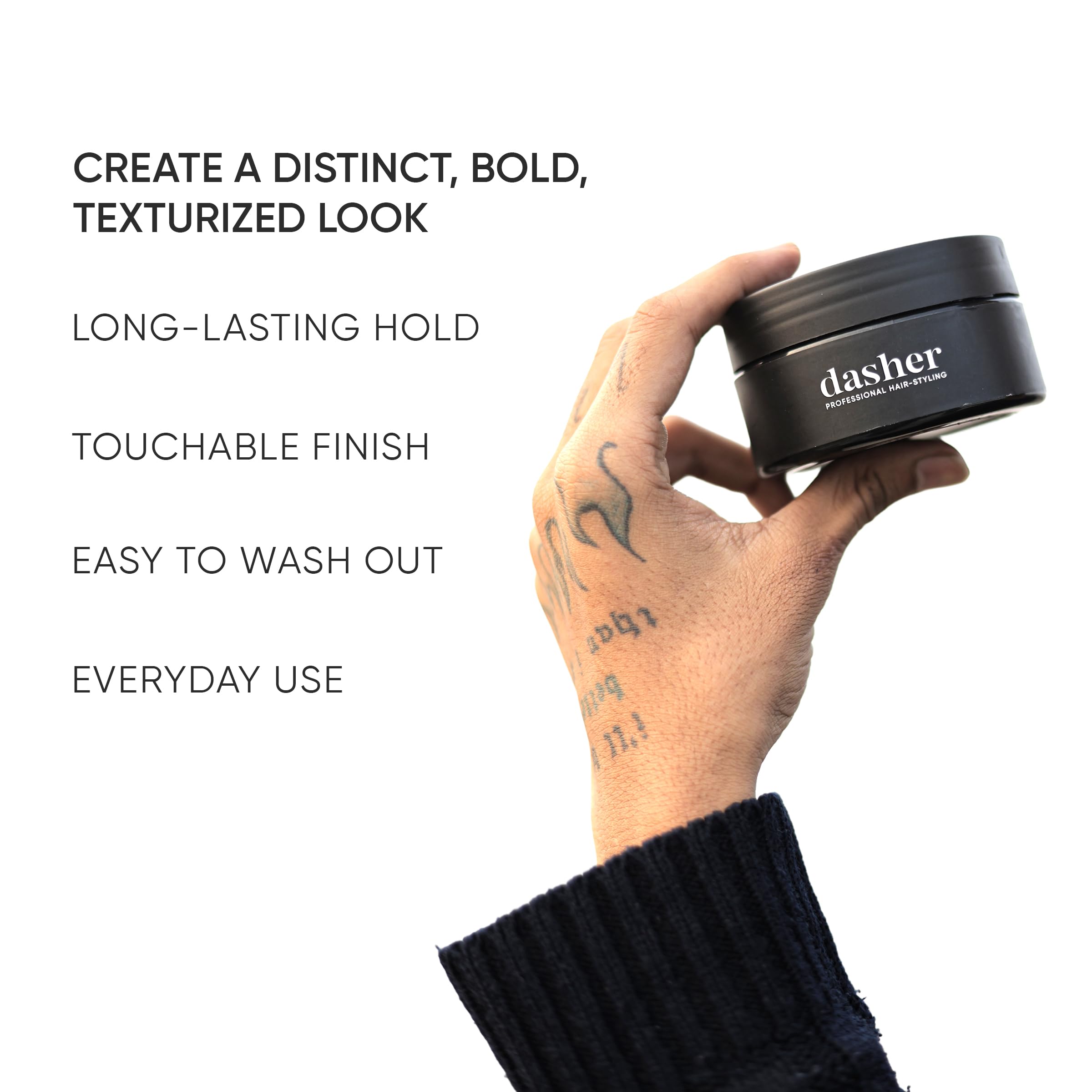 Dasher Texture Clay For Men's Hair (100g), Medium Hold & Matte Finish Puck, Easy To Apply, Flexible Hold & Water-Based, With Vitamin E & Biotin 2
