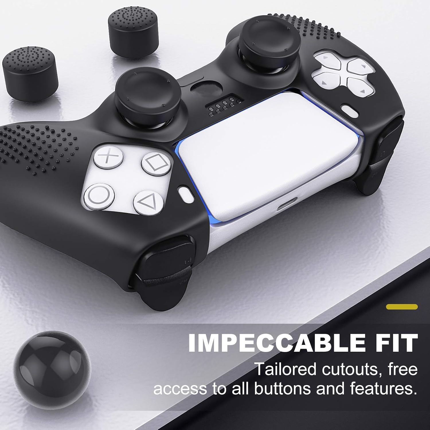 MoKo Case for PS5 Controller Skin, Silicone Cover Skin Case with 8 Thumb Grip Caps, Shock-Absorption Anti-Scratch Case Compatible with Sony Playstation 5 DualSense Wireless Controller 2020, Black