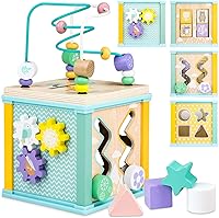 Airlab Wooden Montessori Activity Cube for 1-3 Year Old Toddlers - 5-in-1 Sensory Learning Toy Boys Girls Birthday Gift