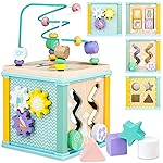 Wooden Activity Cube Montessori Toys for 1 2 3 Year Old Baby Toys 12 Months Toddlers 1-3 Birthday Gift Boys Girls Sensory Interactive Learning Toys