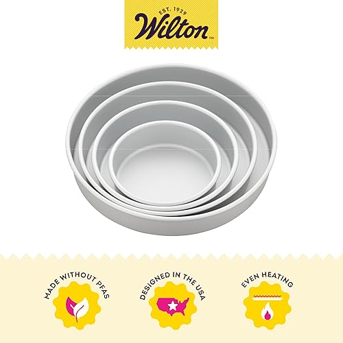 Vista 3 de Wilton Juego de moldes redondos de aluminio, 4 piezas para pasteles en capas, duradero, calentamiento uniforme, resistente al óxido, utensilios