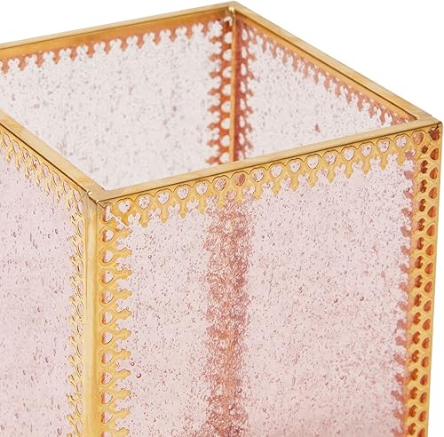 Miniatura 5 de Organizador de cepillo de maquillaje dorado y rosa para vanidad, titular de cristal para cepillos