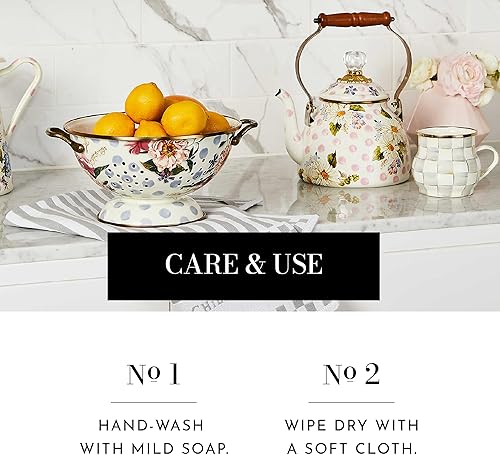 Miniatura 5 de MACKENZIE-CHILDS Colador de esmalte de flores silvestres azules, colador de cocina decorativo grande, utensilios de cocina esmaltados lindos