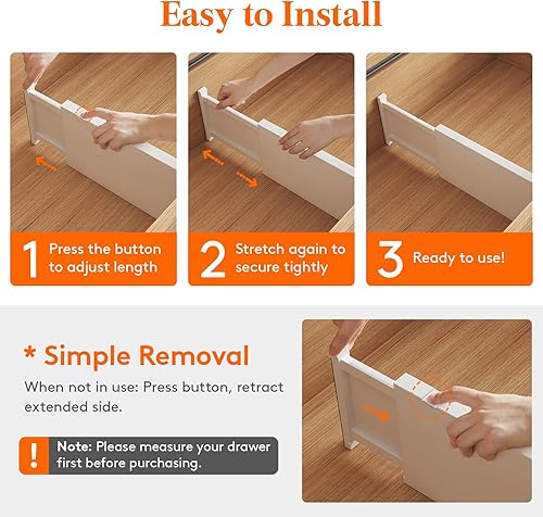 Miniatura 7 de Lifewit Paquete de 8 separadores de cajones de plástico de 6 pulgadas de alto, 13.5-22 pulgadas de alto, organizadores de cajones ajustables para