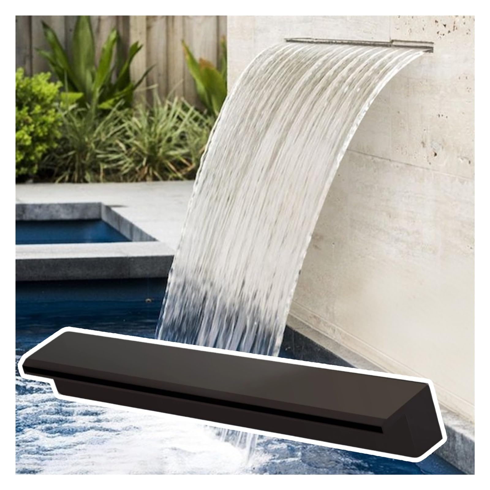 30 "In Acciaio Inox Outdoor Stagno Cascata Spillway Box Nero Overflow Pool Fontana per Patio Cortile Deck F Montato Fontana di Acqua Presa