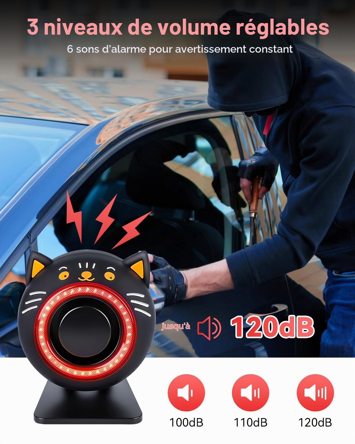 Alarme sonore et lumineuse à vibrations pour voiture avec télécommande