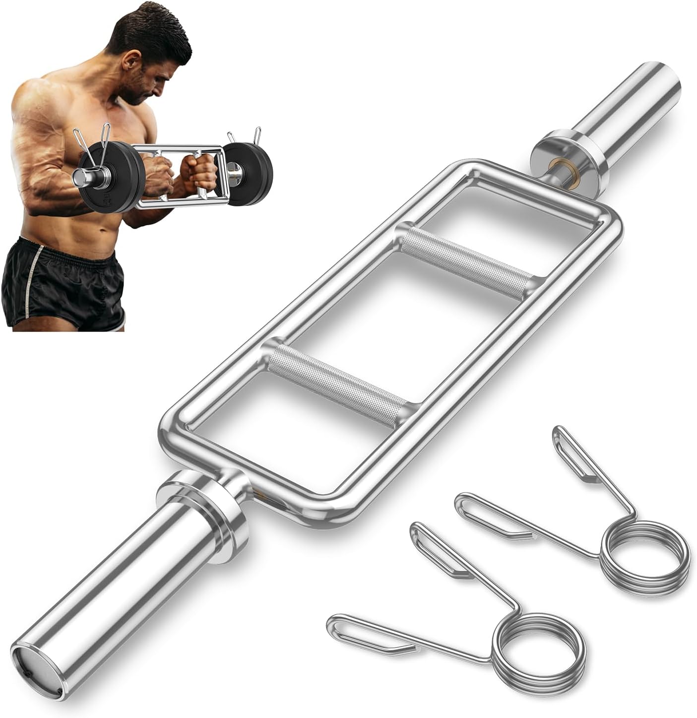 Goplus 34’’ Olympic Triceps Bar, 700LBS Capacity Steel Weight Barbell w/Knurled Handles, 2 Spring Collars, Home Gym Strength Training Bar for Weightlifting, Squats, Deadlifts, Shrugs