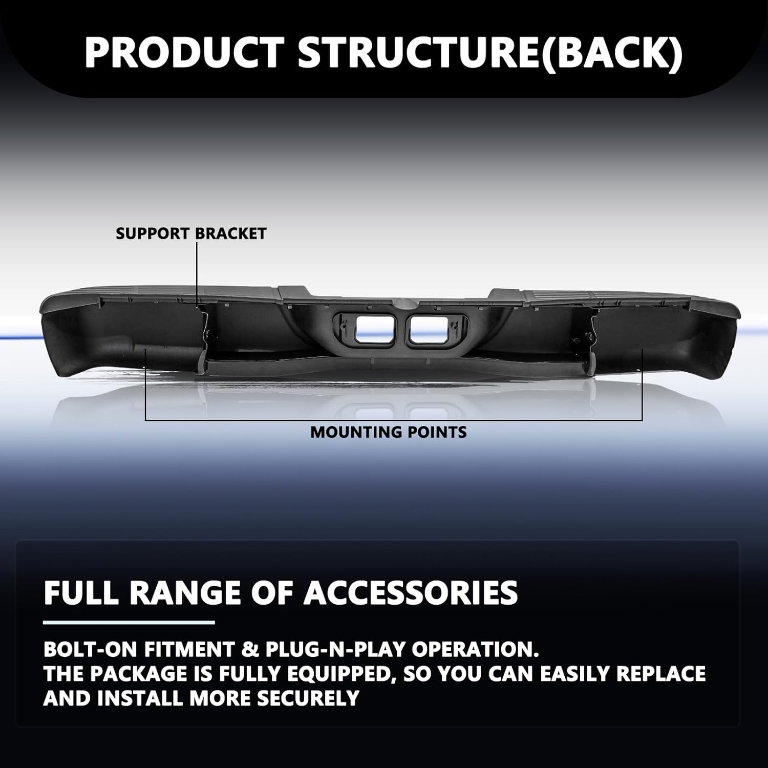 Aosky Rear Step Bumper Assembly Replacement for 2000-2006 Toyota Tundra Step Pad Fleetside w/o Sensor Holes Back Bumper Black