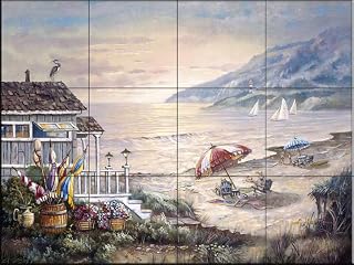 Tile Mural Kitchen Backsplash - CV-Sea Side Rays - by Carl Valente