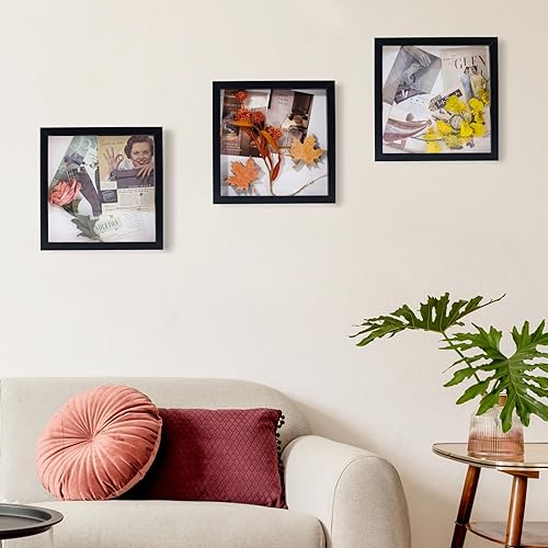 Miniatura 7 de Muzilife Marco de Fotos Tipo Shadow Box de 10x10 para Exhibición en Pared y Mesa - Estuche de Exhibición Rústico de Madera Profunda y Vidrio Listo