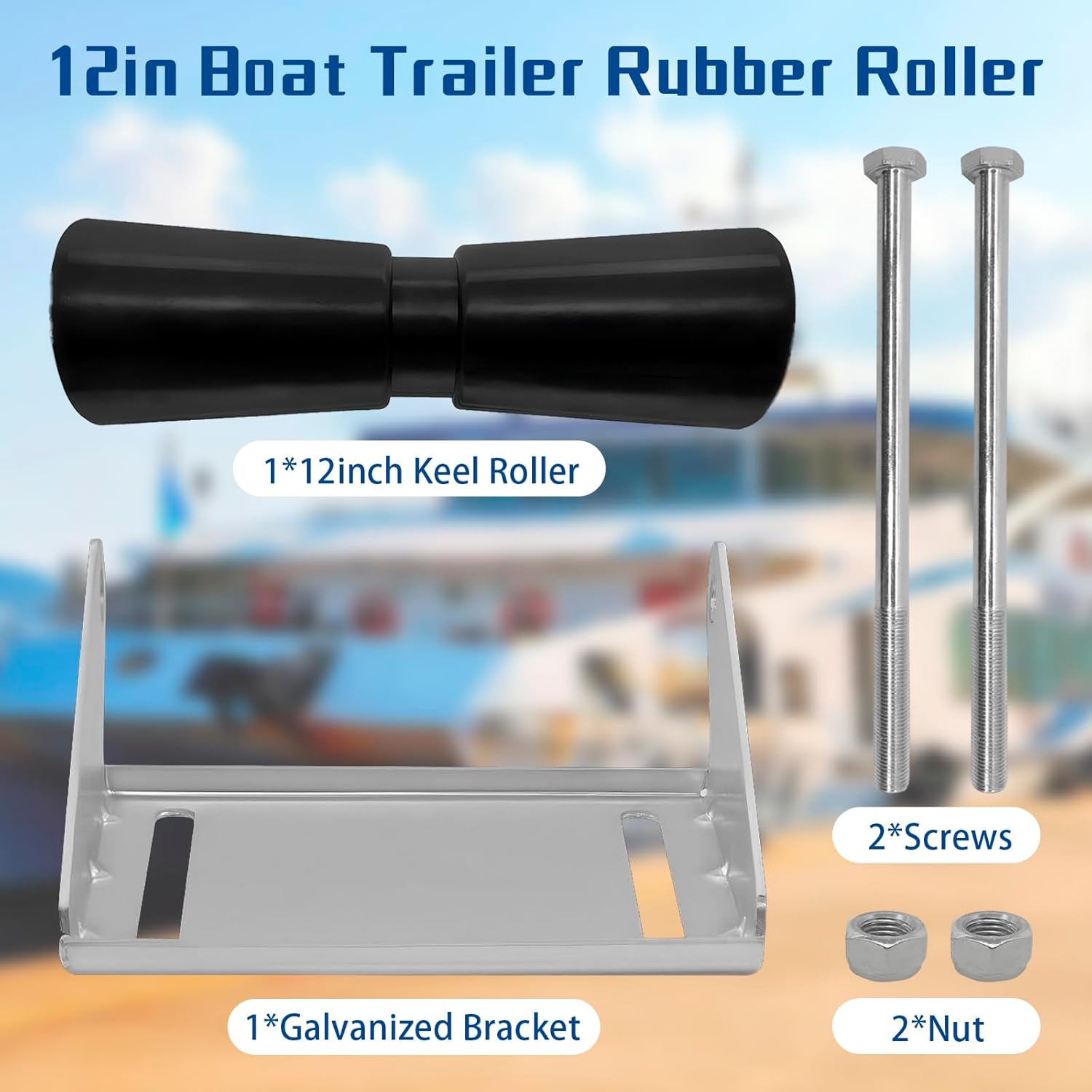 12 Inch Boat Trailer Keel Roller Bracket, Thickened Galvanized Steel, High-Elastic Rubber Roller for Smooth Transport & Keel Protection
