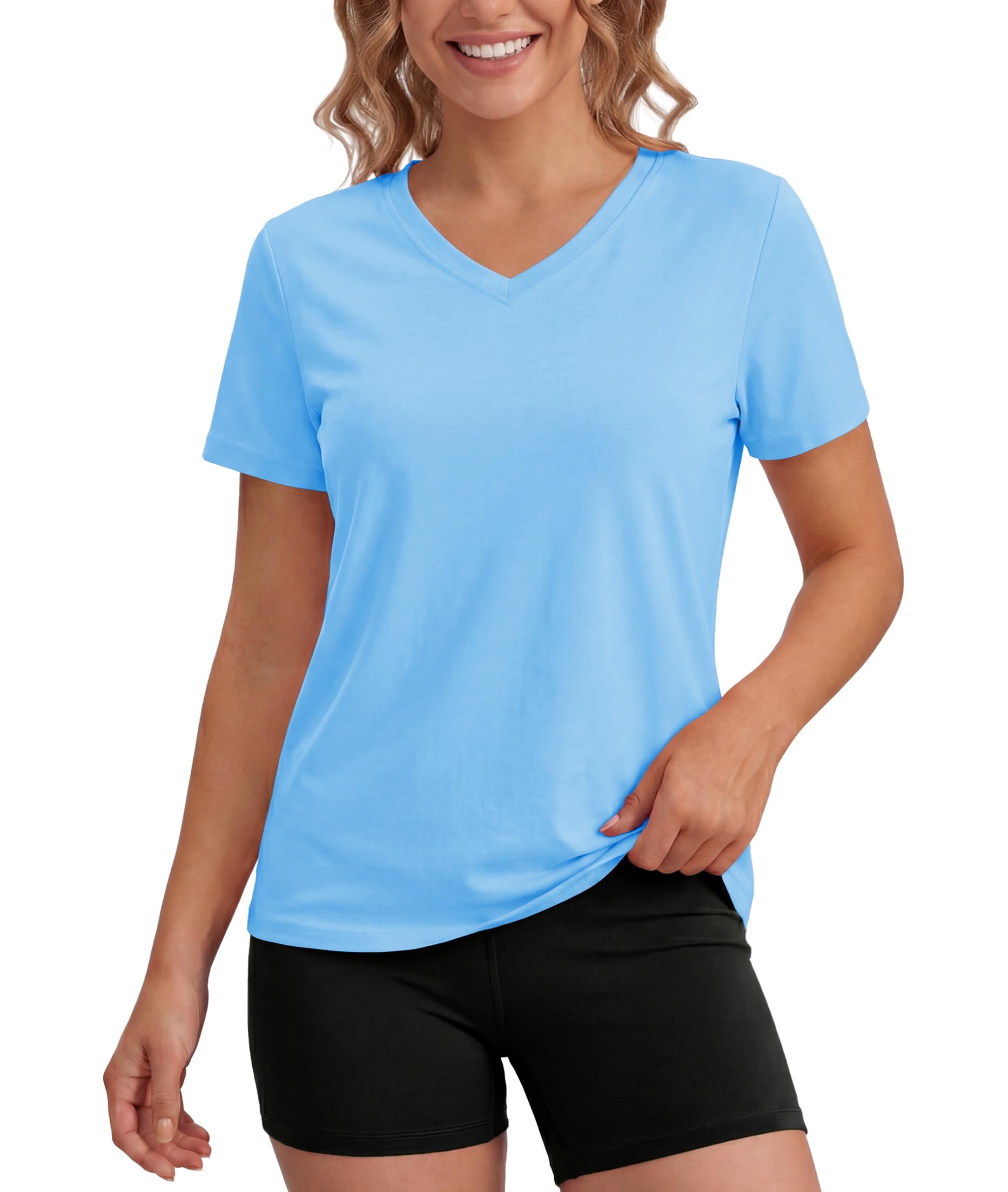 MAGCOMSEN T Shirt Damen Sportshirt Kurzarm UV Tshirt V Ausschnitt Rash Guard UV-Schutz UPF 50+ Fitness Activewear Tops