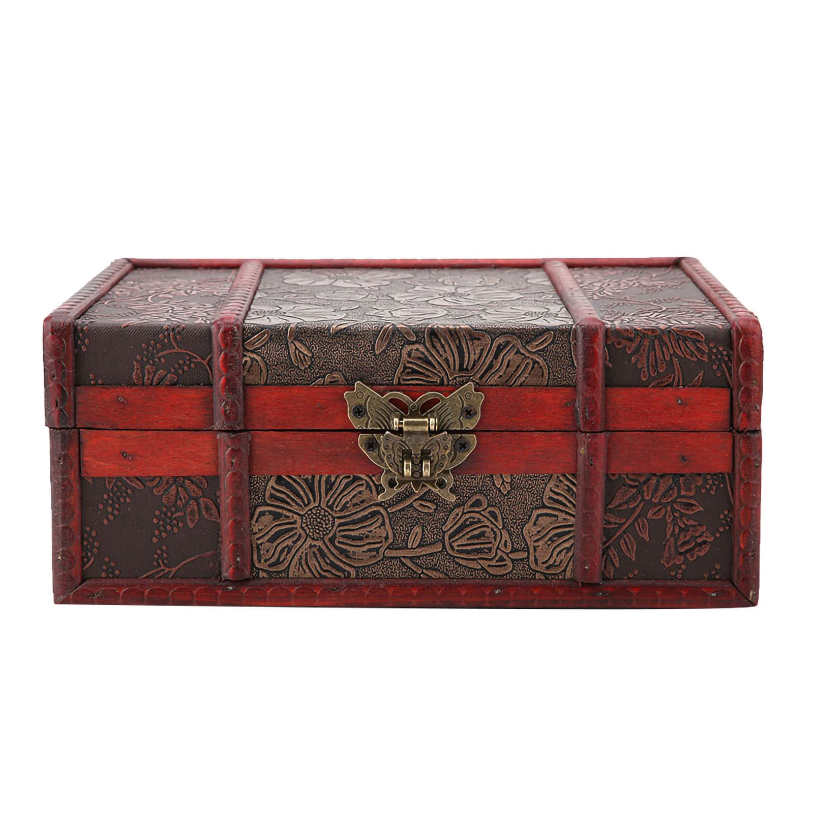 Caja de almacenamiento de madera vintage, pequeña caja de madera para tesoros, portátil, decorativa, organizador de baúles de regalo, cierre de bloqueo, decoración de joyas, recuerdos, colección de