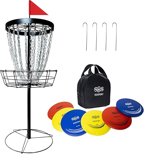 Disc Golf Basket - Portable Disc Golf Target with Heavy Duty 24-Chains Come with 6pcs Disc Golf Discs and Carry Bag, Ground Stake -Suitable for
