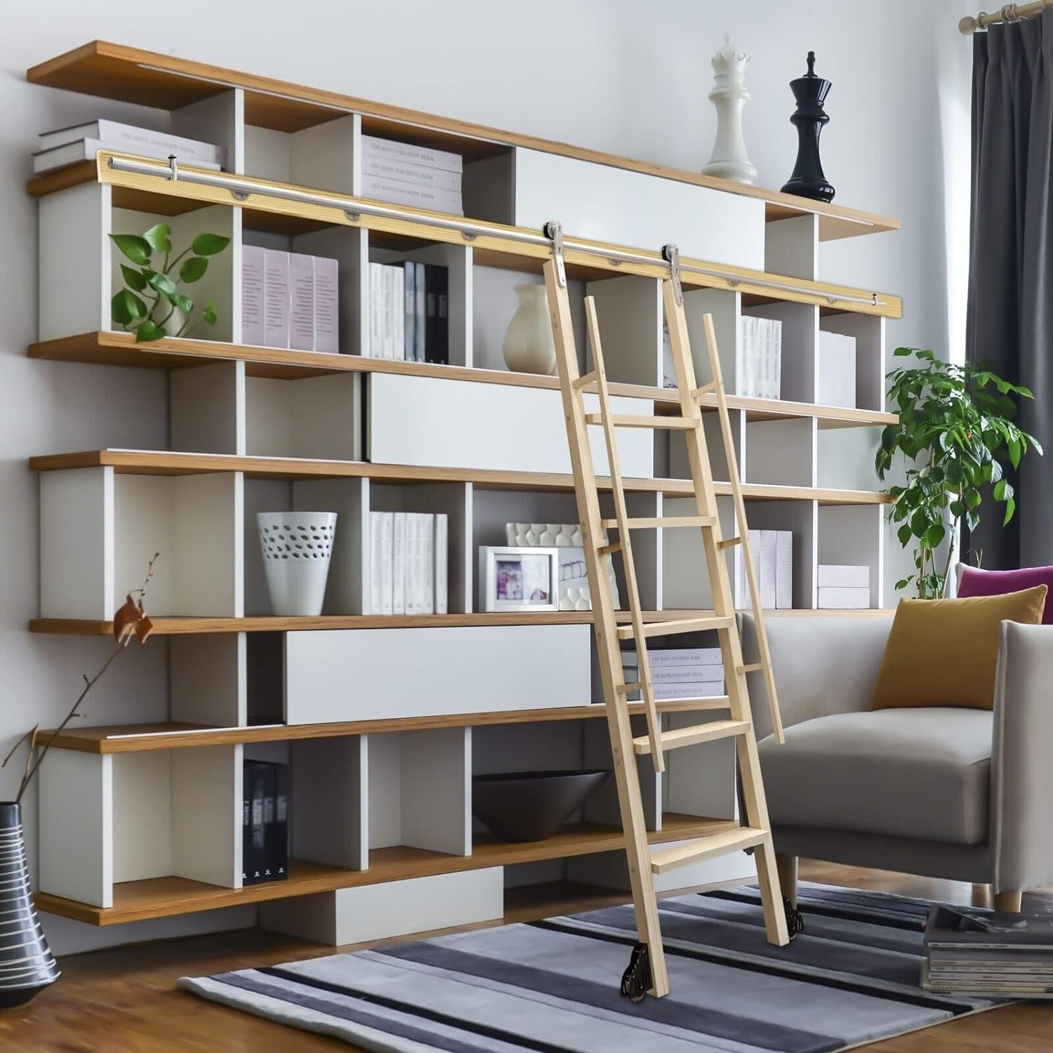 Échelle coulissante kit de quincaillerie de 2m pour bibliothèque et étagère roulante