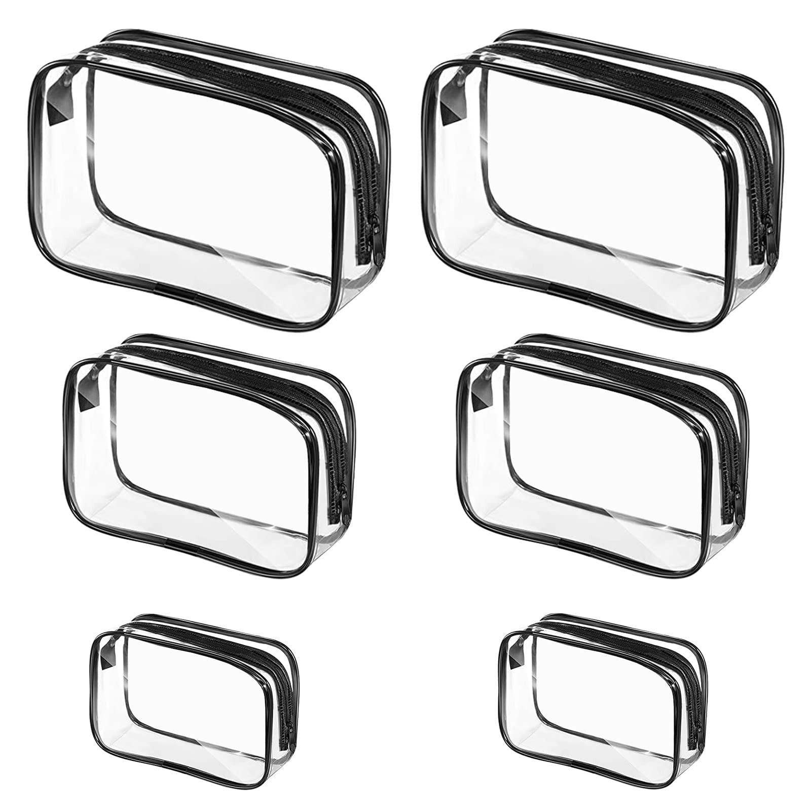 Swpeet 6Pcs 3 Sizes Clear Toiletry Bag Makeup Bags Waterproof Cosmetic Set