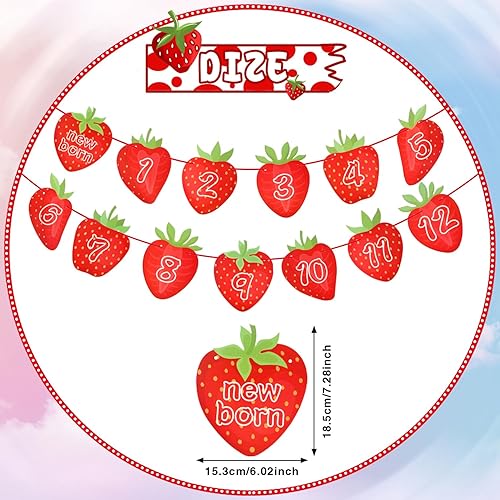 Miniatura 2 de BENOSPACE Cartel de primer cumpleaños de fresa, suministros de decoración de fiesta de cumpleaños con diseño de bayas dulces y fresas, cartel