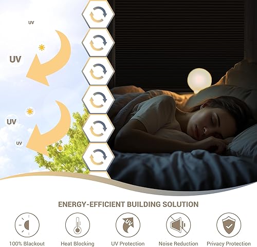 Miniatura 3 de Boolegon Persianas celulares opacas de arriba hacia abajo, sin cordón, con diseño de panal de abeja, para ventanas, tamaño personalizado, marrón